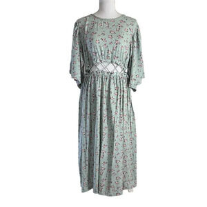 TopShop Cottagecore Dress Size 8 Blue Floral Waist Cutouts Prairie Midi Length